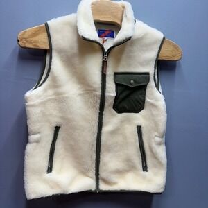 Best Made Co Mens Wool Fleece Vest Cream Olive Green Full Zip Made in Canada L